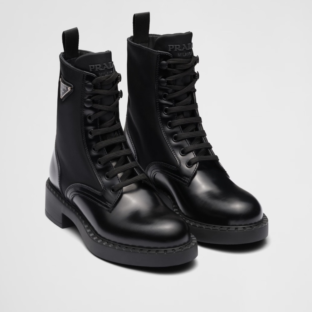 PRADA RE NYLON COMBAT BOOT  - BLACK - SIZE 37